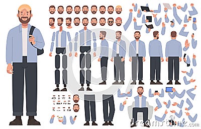 Man character constructor. Guy in casual clothes. Set of different positions of hands, legs, head for creating animation and own Cartoon Illustration