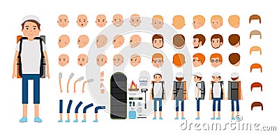 Man character creation set. Young tourist. Vector Illustration