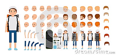 Man character creation set. Young tourist. Vector Illustration