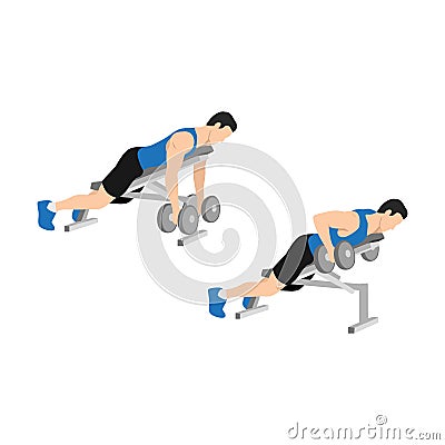 Man character doing Dumbbell incline bench rows exercise. Vector Illustration