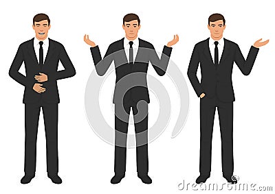 Man character expressions with hands gesture, cartoon businessman wit different emotion Vector Illustration