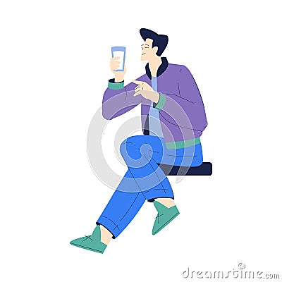Man Character with Glass Enjoying Cold Refreshing Drink Vector Illustration Vector Illustration