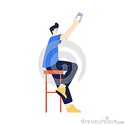 Man Character with Glass Enjoying Cold Refreshing Drink Vector Illustration Stock Photo