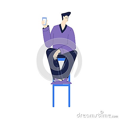 Man Character with Glass Enjoying Cold Refreshing Drink Vector Illustration Vector Illustration