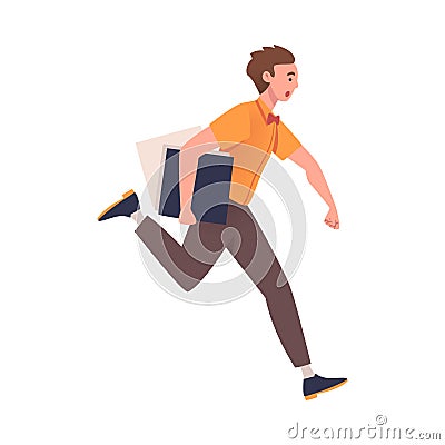 Man Character Hurrying Running Fast with Documents in Folder Feeling Panic of Being Late Vector Illustration Vector Illustration