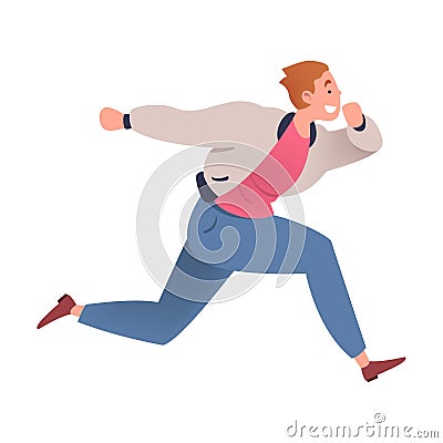 Man Character Hurrying Running Fast Feeling Panic of Being Late Vector Illustration Vector Illustration