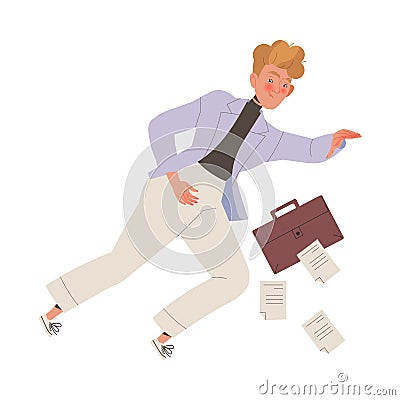 Man Character in Office Clothes with Paper and Briefcase Drowning Floating Trying to Escape Vector Illustration Stock Photo