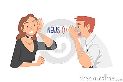 Man Character Passing News Viva Voce Using Oral Communication to Woman Listener Vector Illustration Vector Illustration