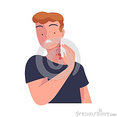 Man Character with Skin Problem Suffering Scratching Itching Neck Vector Illustration Vector Illustration
