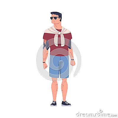 Man Character in Sunglasses with Replaced Robotic Limbs as Body Part Prosthesis Restoring Normal Functioning Vector Vector Illustration