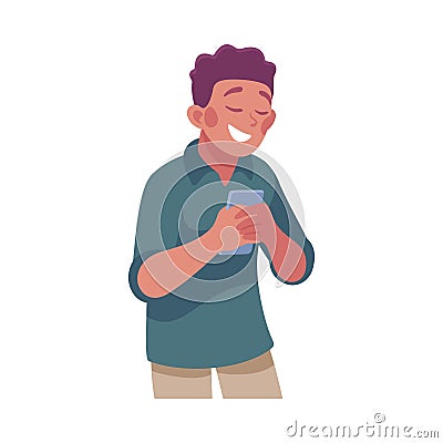 Man Character Use Mobile Smartphone Device Vector Illustration Vector Illustration