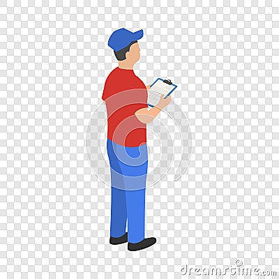 Man checking warehouse icon, isometric style Stock Photo