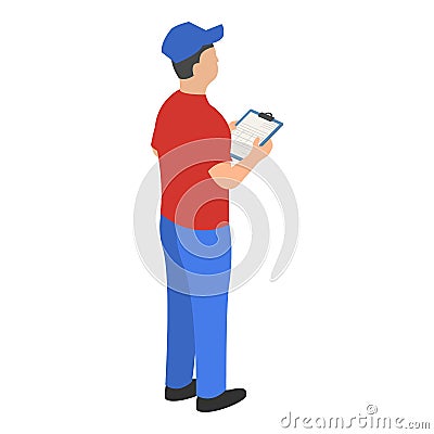 Man checking warehouse icon, isometric style Stock Photo