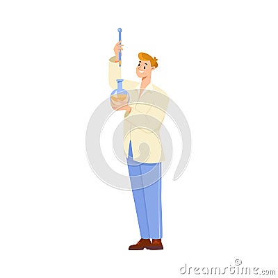 Man Chemistry Teacher Character with Flask Showing Chemical Experiment Vector Illustration Vector Illustration