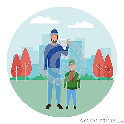 Man with child avatars round icon round icon Vector Illustration