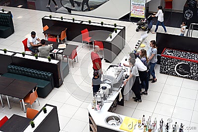 Man and Child Talking Coffee Bar Editorial Stock Photo