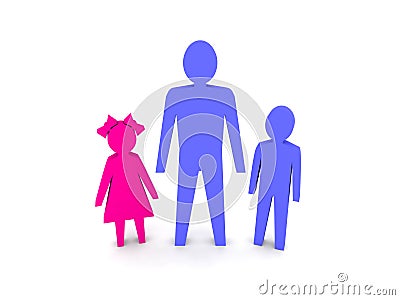 Man with children. Single-parent family. Cartoon Illustration