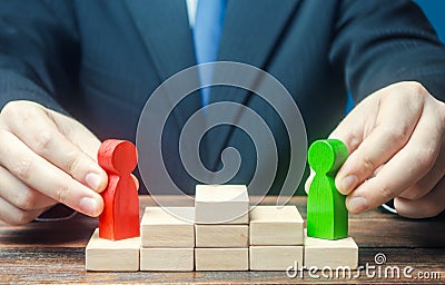 Man chooses the best candidate for a leadership position. Business management. Political struggle for power. Corporate hierarchy Stock Photo