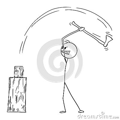 Man Chopping Fire Wood With Axe, Vector Cartoon Stick Figure Illustration Vector Illustration