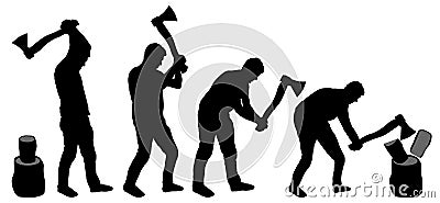 Man is chopping wood. Man with ax in his hands cuts tree. Silhouette vector Vector Illustration