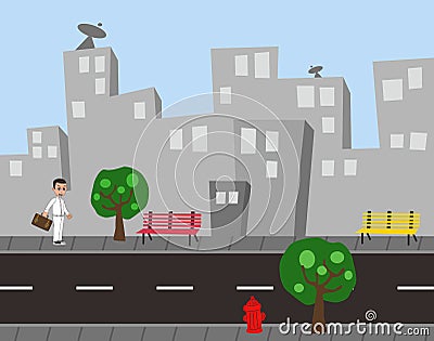 Man city cartoon view Vector Illustration