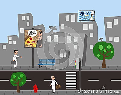 Man city cartoon view Vector Illustration