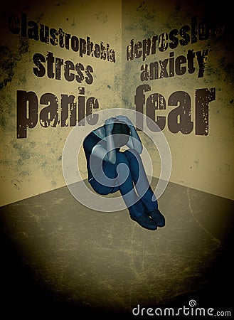 Man Claustrophobia Depression Anxiety Illustration Stock Photo