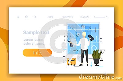 Man cleaner using rag and spray rear view male janitor cleaning office windows full length sketch horizontal copy space Vector Illustration