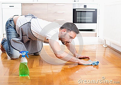 Man cleaning floor Stock Photo