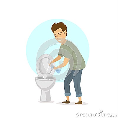 Man cleaning toilet isolated vector Vector Illustration