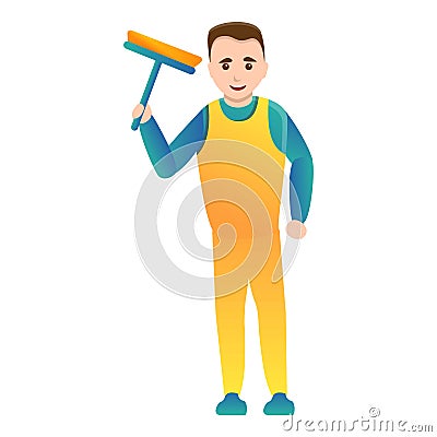 Man cleaning window icon, cartoon style Vector Illustration