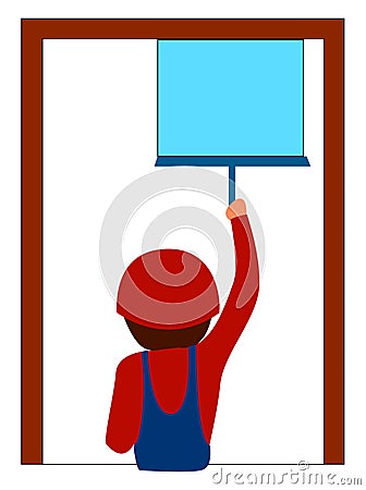 Man cleaning window, illustration, vector Vector Illustration