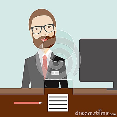 Man clerk in a bank. Vector Illustration