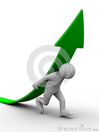 Man climb green arrow Stock Photo