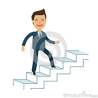 Man is climbing career ladder. Business concept. Cartoon vector illustration Vector Illustration