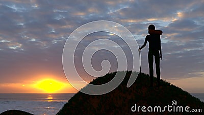 Man climbing a mountain peak Stock Photo