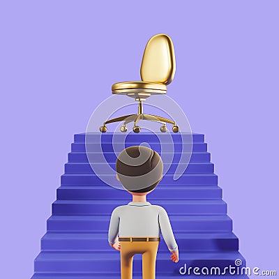 Man climbing stairs with gold chair on top Stock Photo