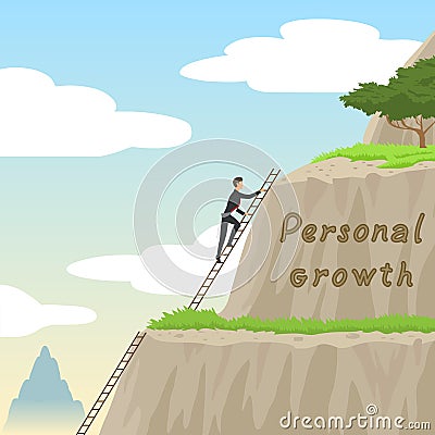 Man climbs the stairs to the top of the mountain Vector Illustration