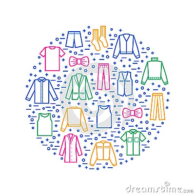 Man Clothes Signs Thin Line Round Design Template. Vector Vector Illustration