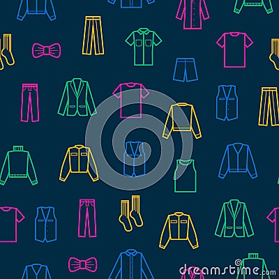 Man Clothes Signs Thin Line Seamless Pattern Background. Vector Vector Illustration