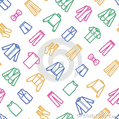 Man Clothes Signs Thin Line Seamless Pattern Background. Vector Vector Illustration