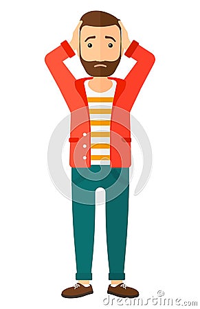 Man clutching his head in desperate Vector Illustration