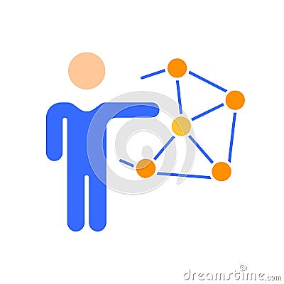 Man with complex geometric figure line icon. Teacher, geometry, lesson, university, higher mathematics, area. Vector color icon on Vector Illustration