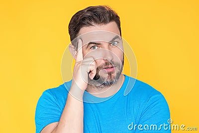 Man with confuse face expression having doubts. Thoughtful man. Portrait of thoughtful serious, man with thoughtful Stock Photo