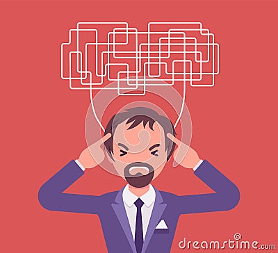 Man with confused thoughts unable to think clearly for decision Vector Illustration