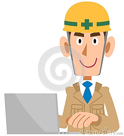 A Man in the construction industry who operate personal computers, beige clothes Vector Illustration