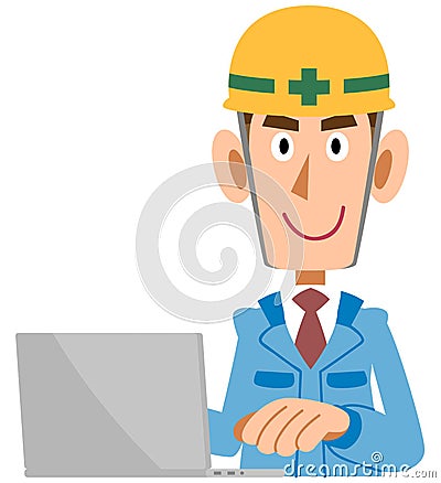 A Man in the construction industry who operate personal computers, blue clothes Vector Illustration