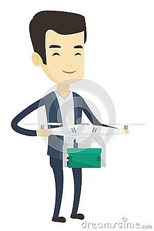 Man controlling delivery drone with post package Vector Illustration