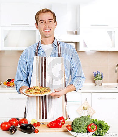 Man Cooking Pizza Stock Photo