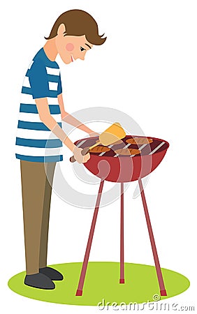 Man cooks barbecue Vector Illustration